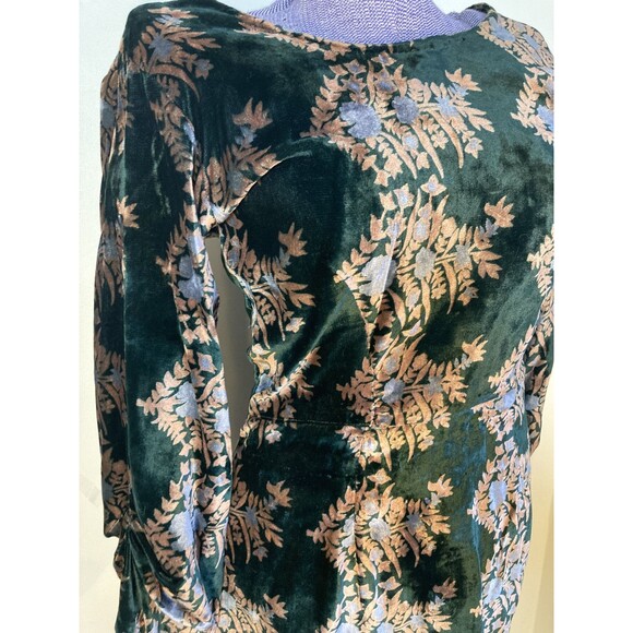 Vintage 1930s silk velvet forest green floral floor length dress gown - Picture 3 of 11